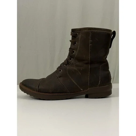 UGG Ashbury Boots Women's 9 Brown Leather Waterproof Lace-Up Wool Lined Combat - Picture 4 of 12